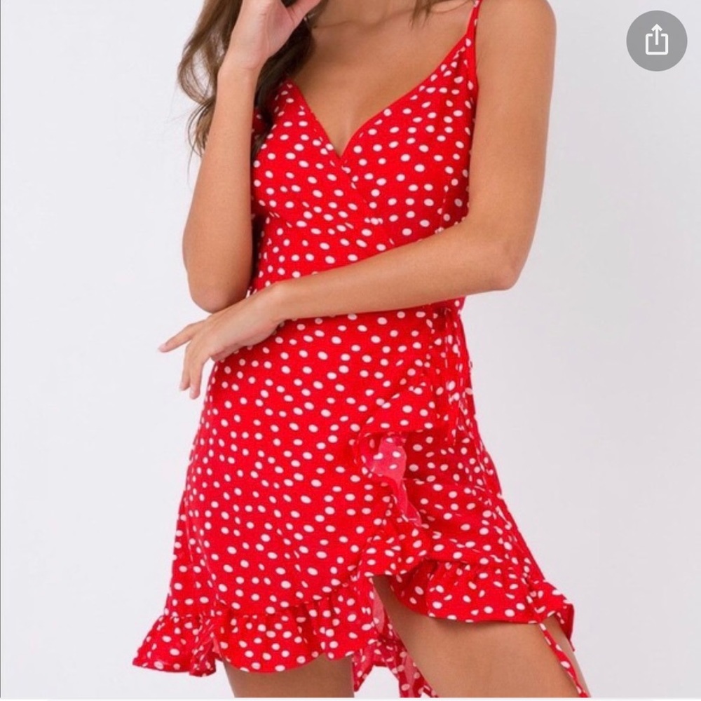 princess polly wrap dress red polka dot size 8